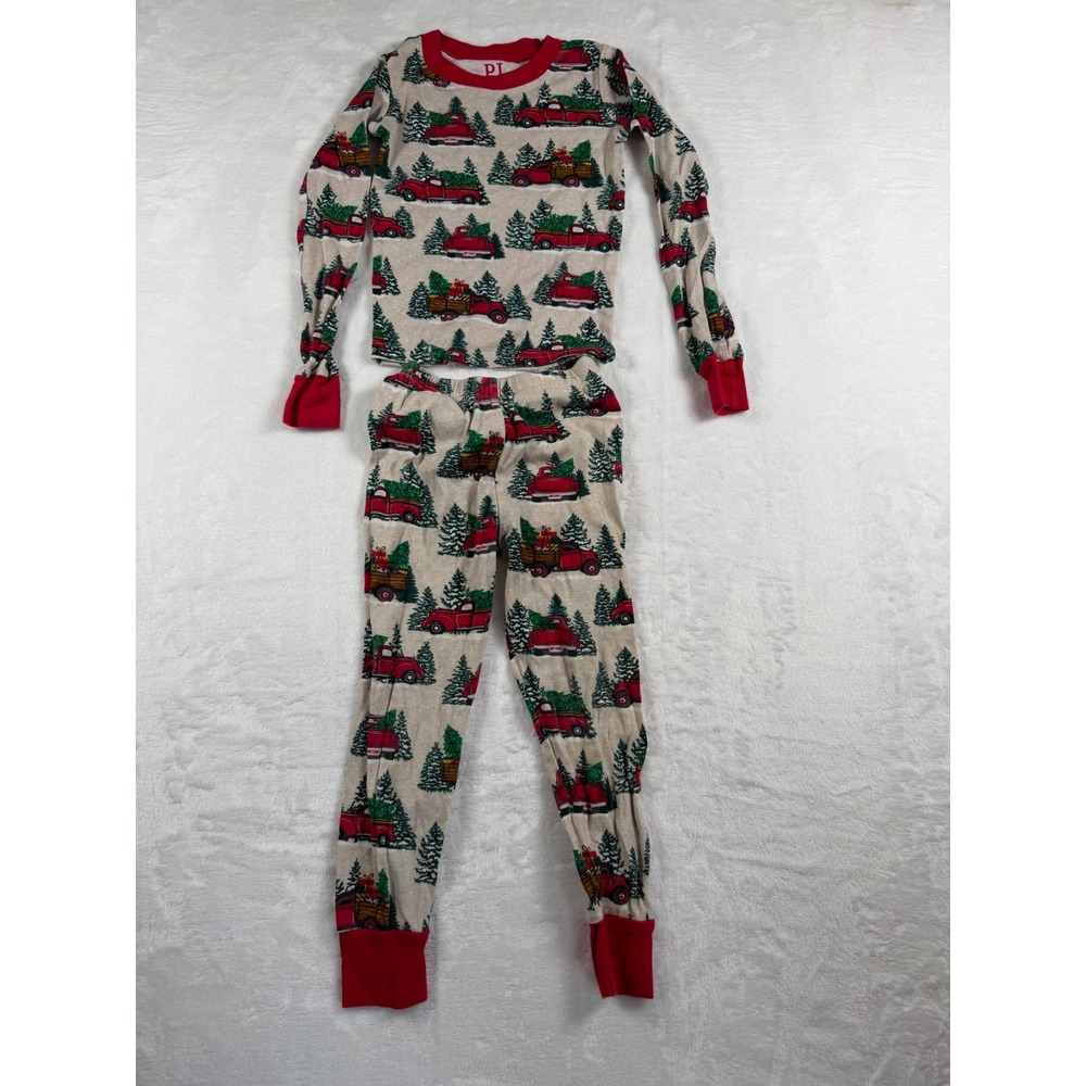 PJ Place Boys Red Truck Christmas Tree Cotton Pajama Set Size 4 Holiday Cream